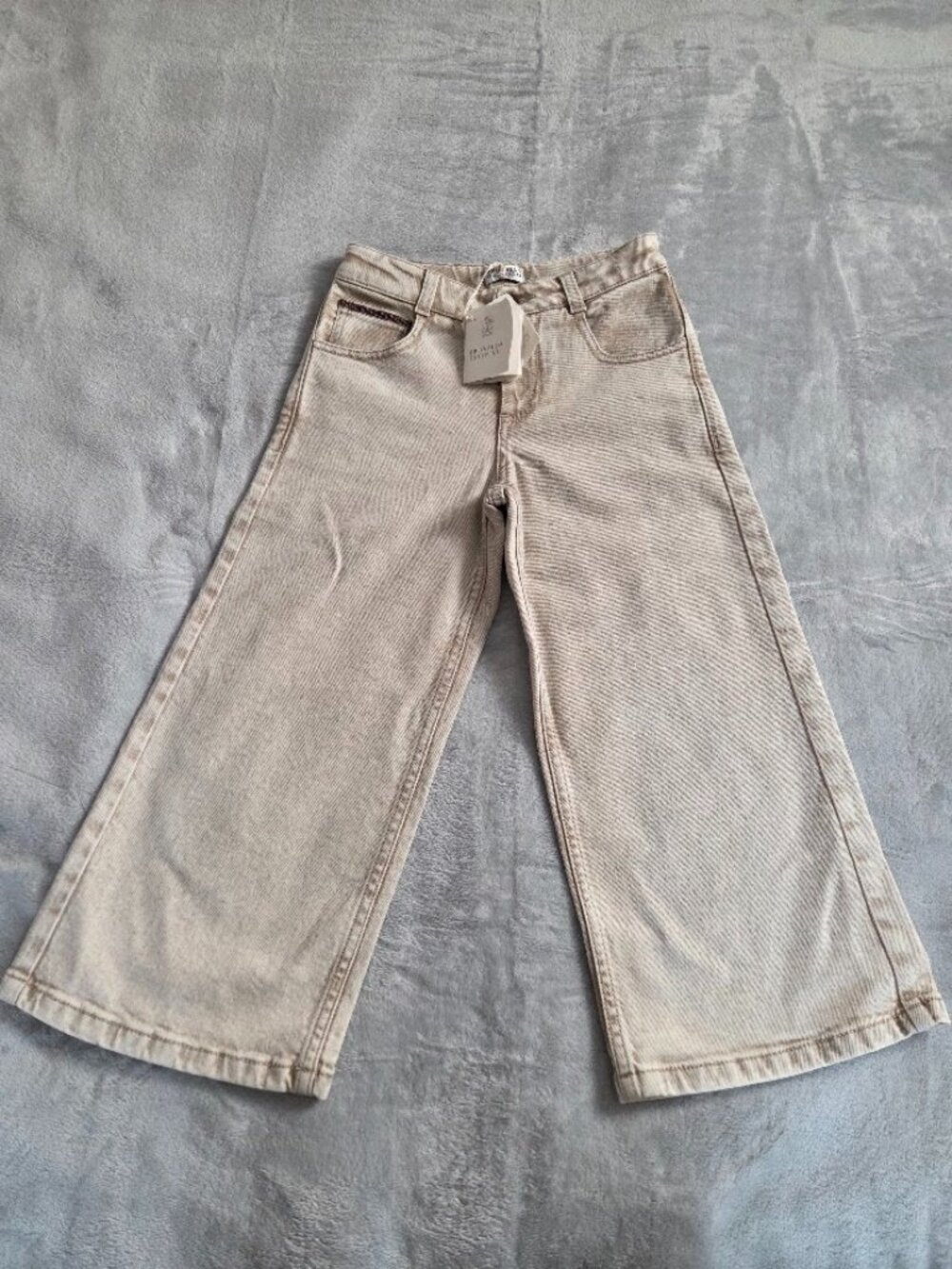 NWT Brunello Cucinelli Kids Desert Wash Wide Leg Denim Jeans Size 6 Girls